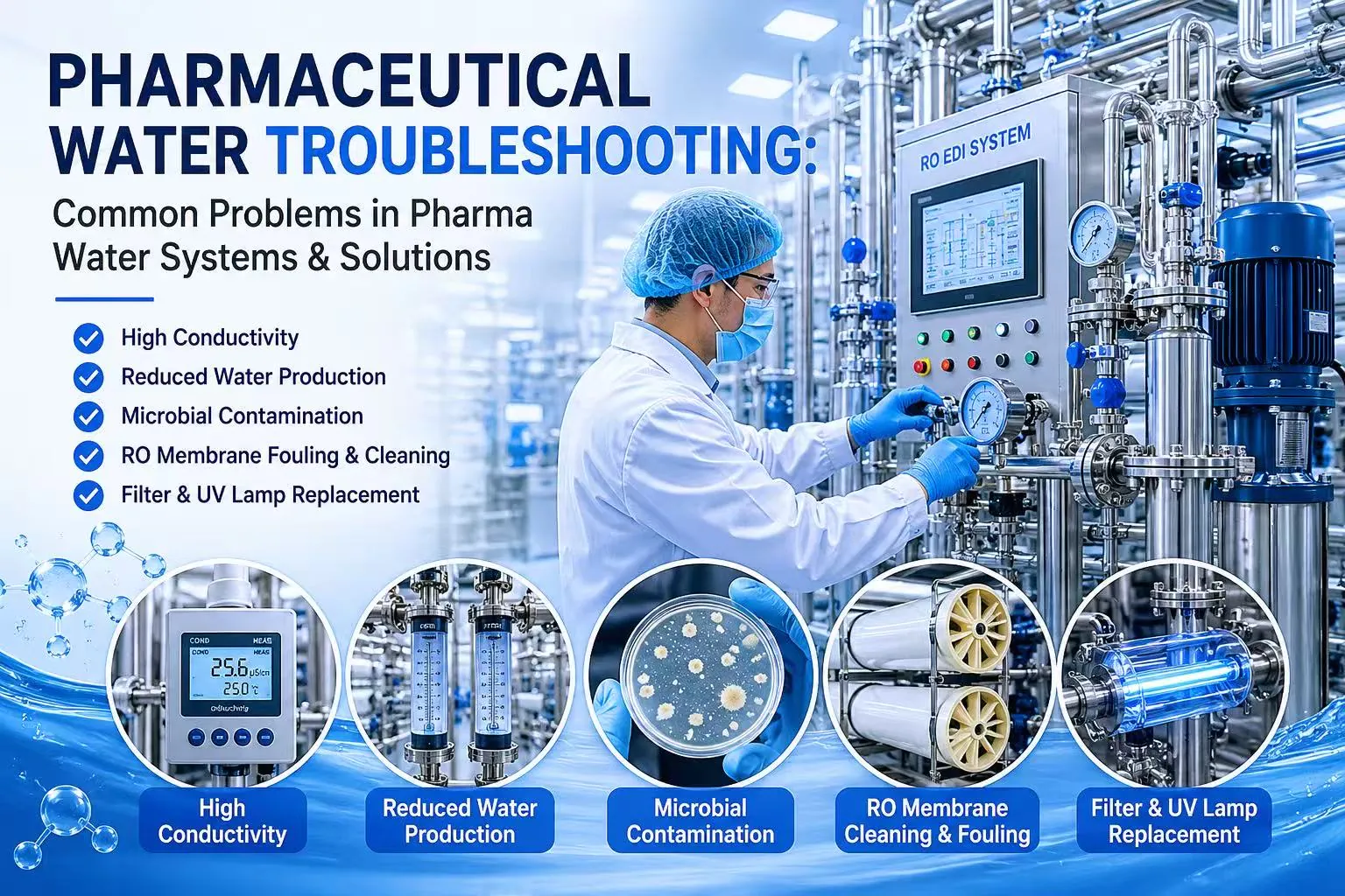 Pharmaceutical Water Troubleshooting Including Conductivity Control, RO Membrane Maintenance and Microbial Monitoring