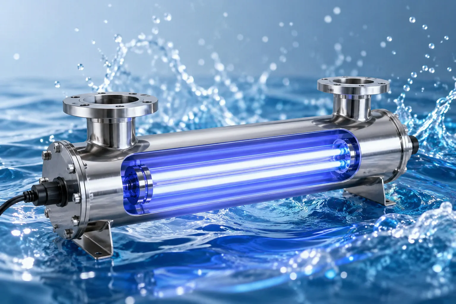 Stainless steel UV sterilization water system for high purity water treatment applications