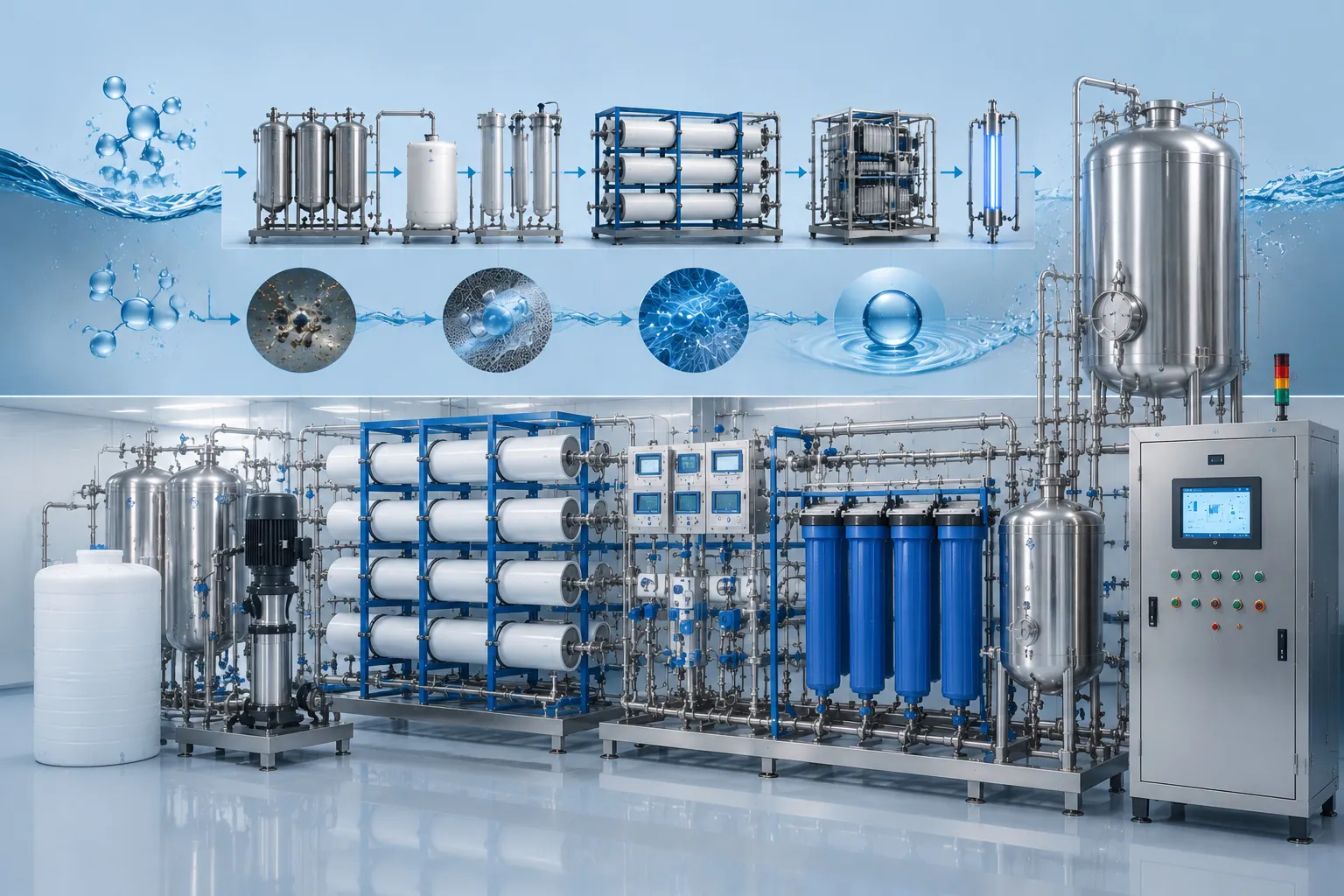 Membrane based WFI generation system with RO EDI purification and stainless steel water treatment equipment