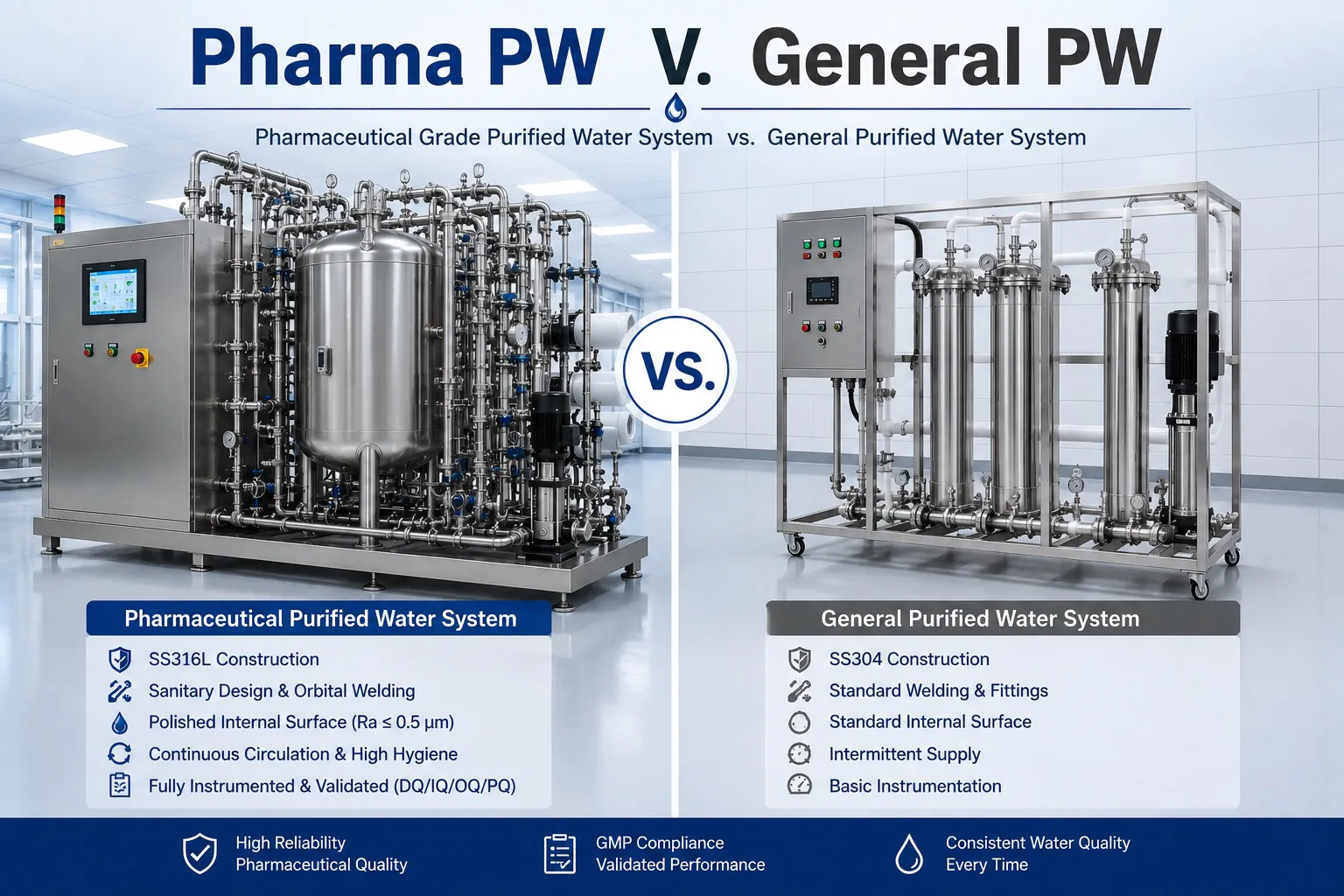 Pharmaceutical purified water system vs general purified water system