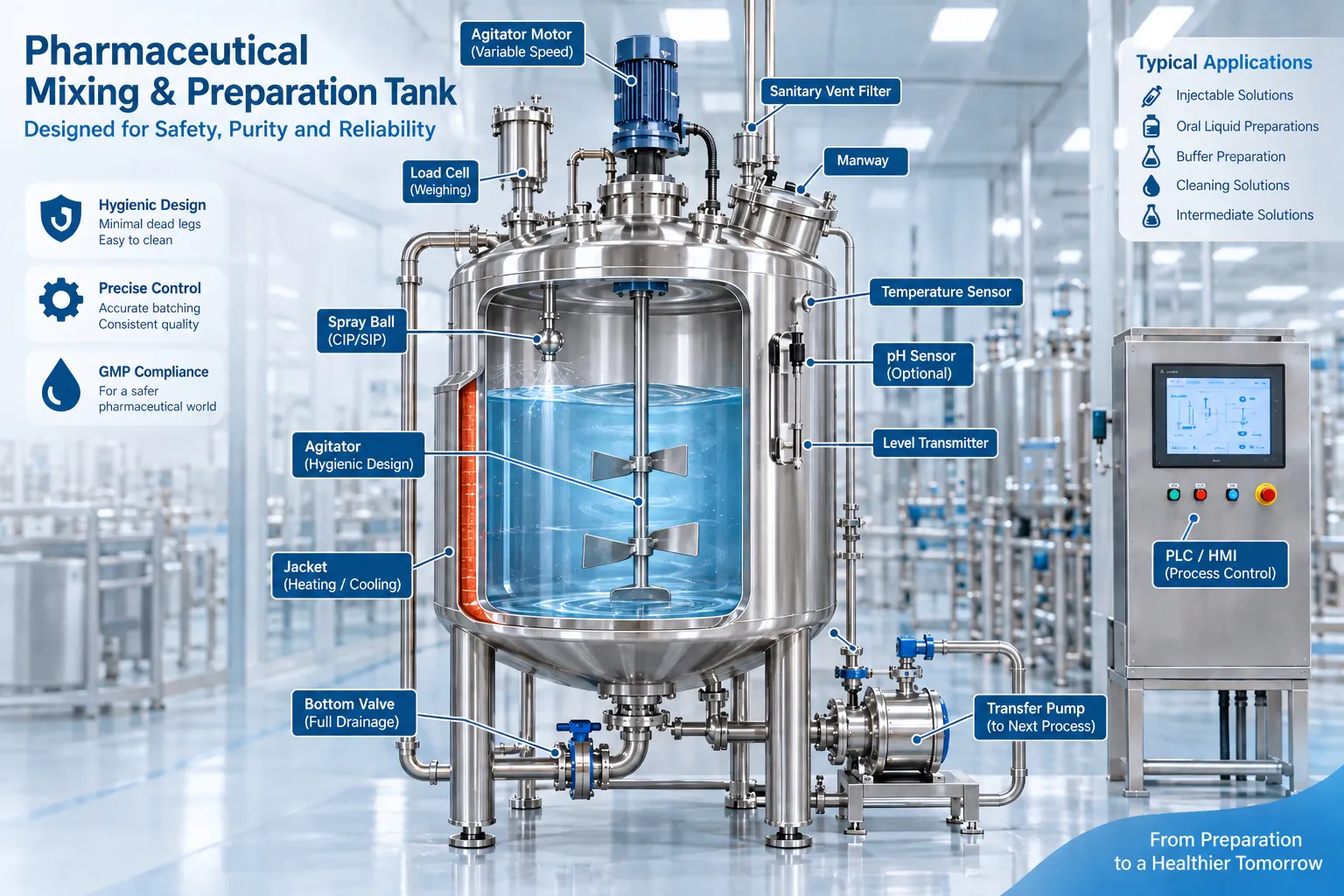 Pharmaceutical mixing filtration and sanitary transfer process