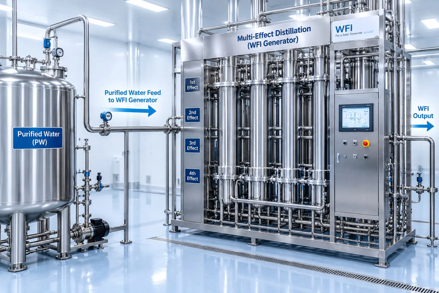 Pharmaceutical WFI system with purified water feed