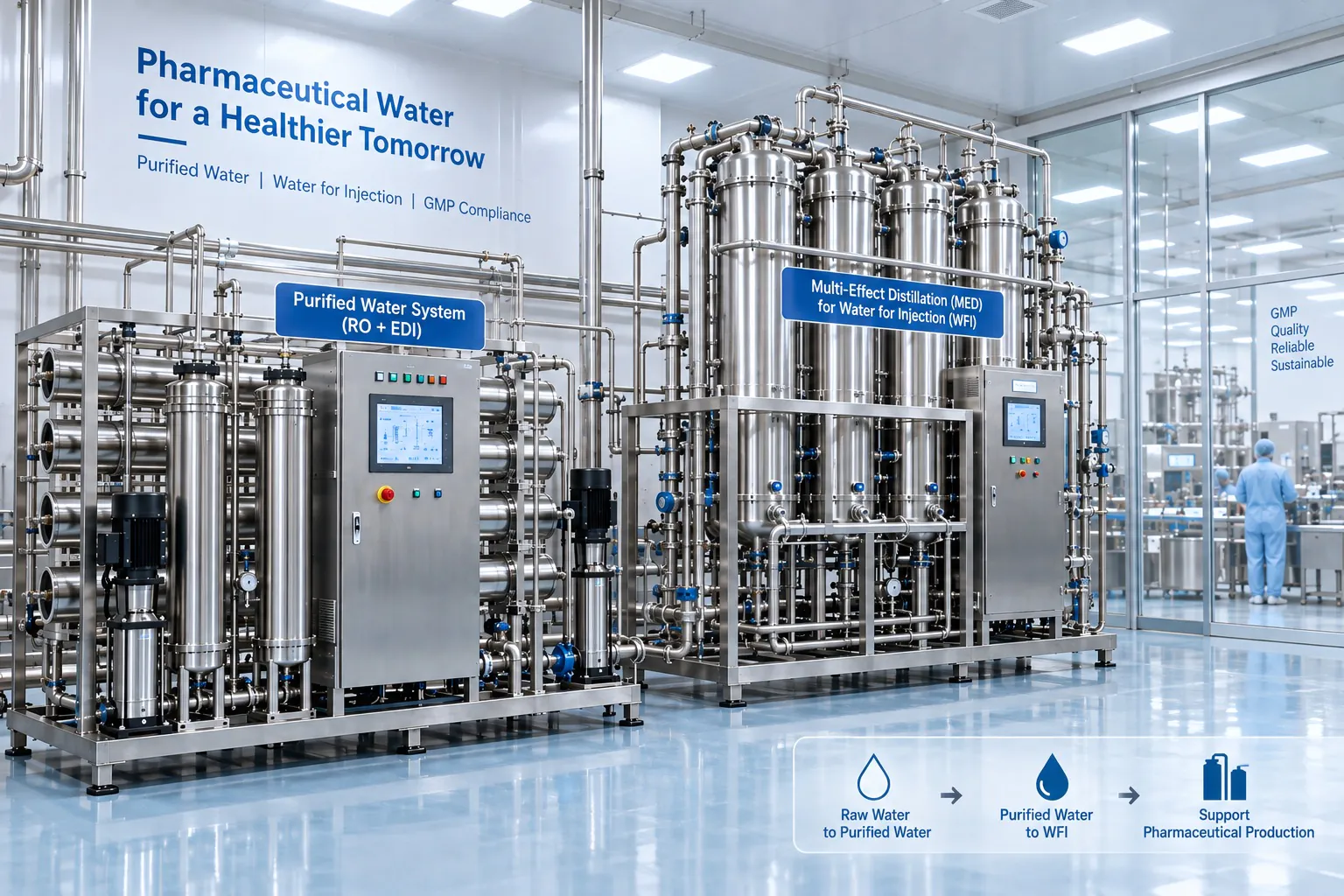 Raw water to pharmaceutical purified water and WFI system